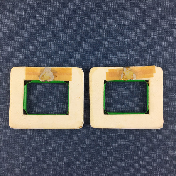 Vintage 1970s Green and White Vinyl Shoe Clips Groovy Rectangles Pair