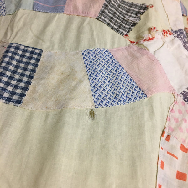 Vintage Quilt Top for Crafts Double Wedding Ring 77 x 95 Damaged