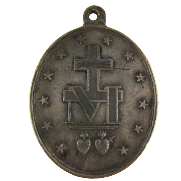 Vintage Miraculous Medal Virgin Mary Brass Pendant