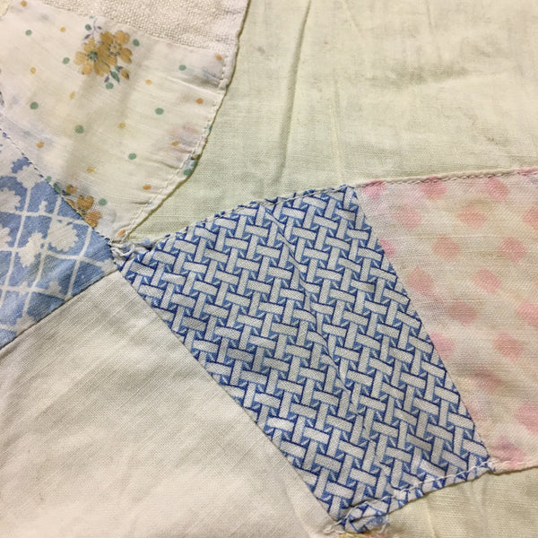 Vintage Quilt Top for Crafts Double Wedding Ring 77 x 95 Damaged