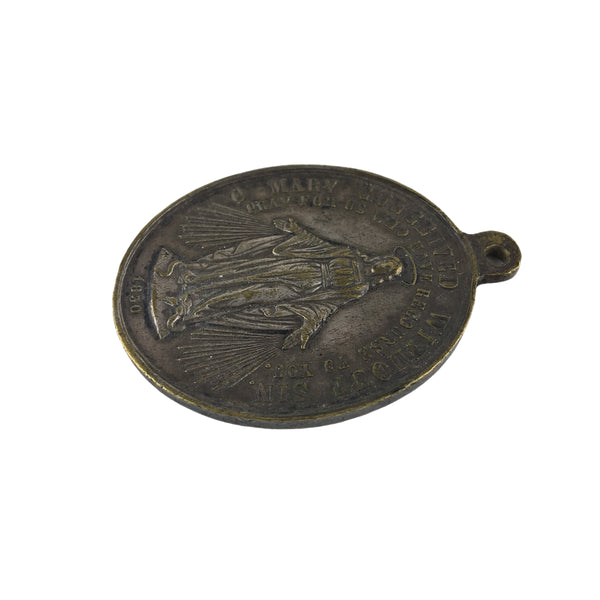 Vintage Miraculous Medal Virgin Mary Brass Pendant