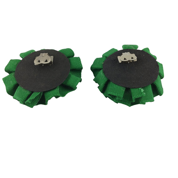 Vintage Rosette Shoe Clips Green Grosgrain Ribbon Embellishments
