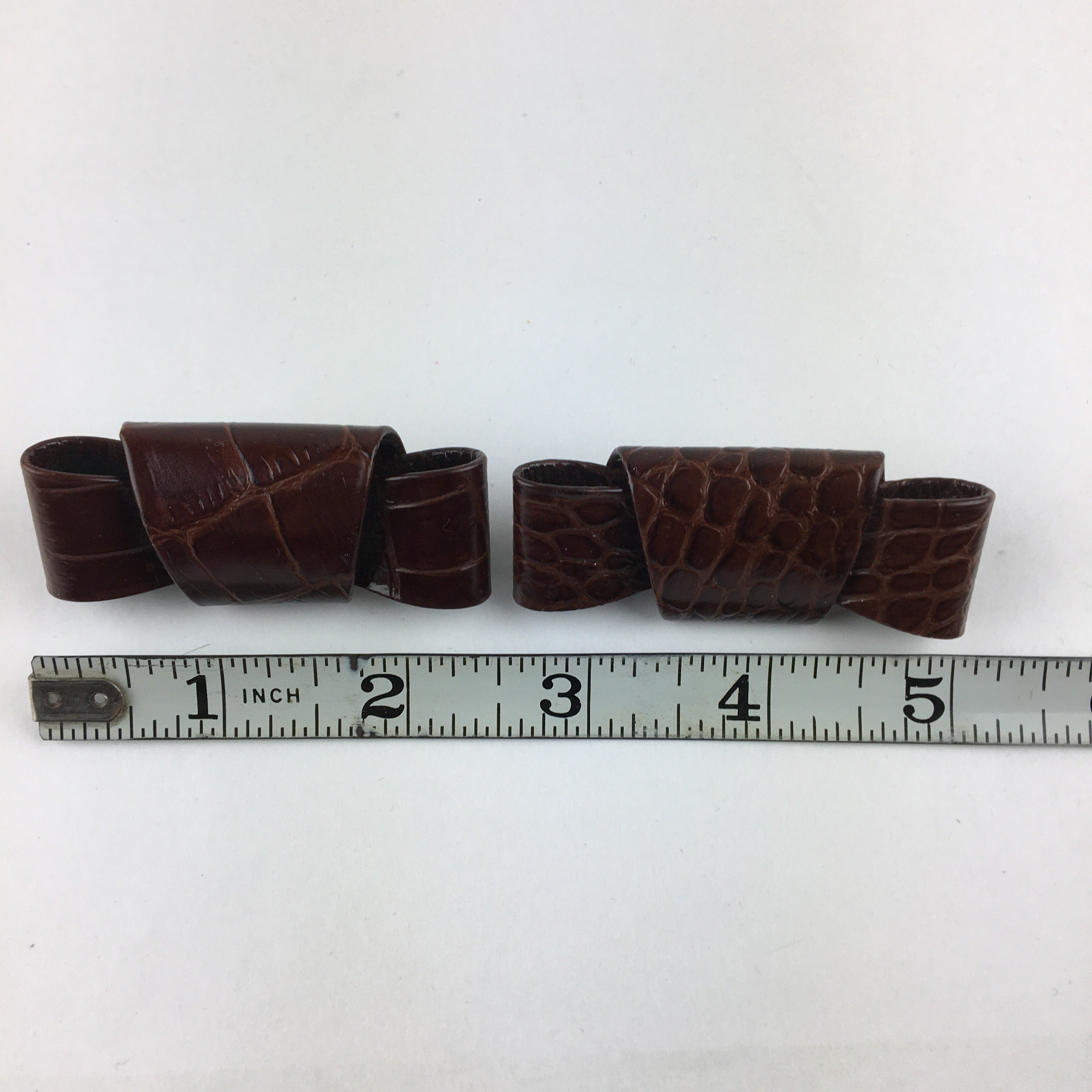 Vintage Shoe Clips Brown Faux Leather Bows - Avid Vintage
