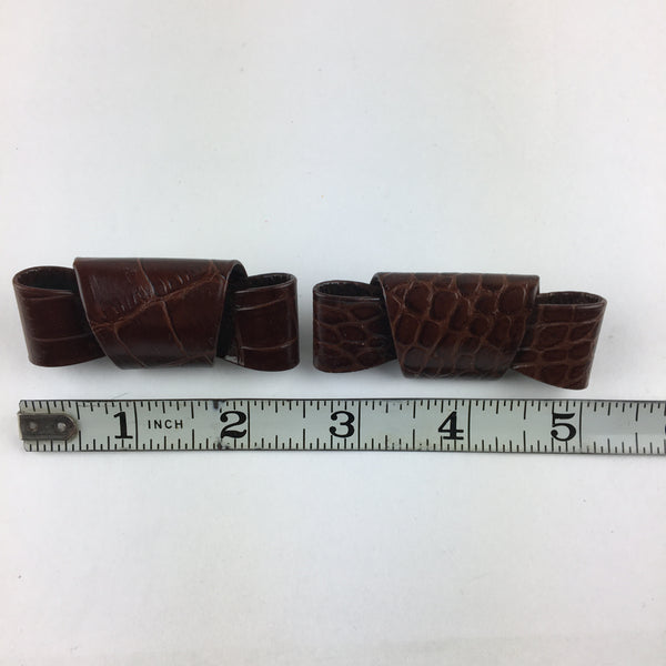 Vintage Shoe Clips Brown Faux Leather Bows