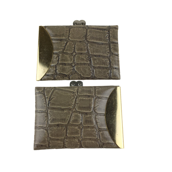 Vintage Shoe Clips Gray Faux Leather Gold Tone Rectangles