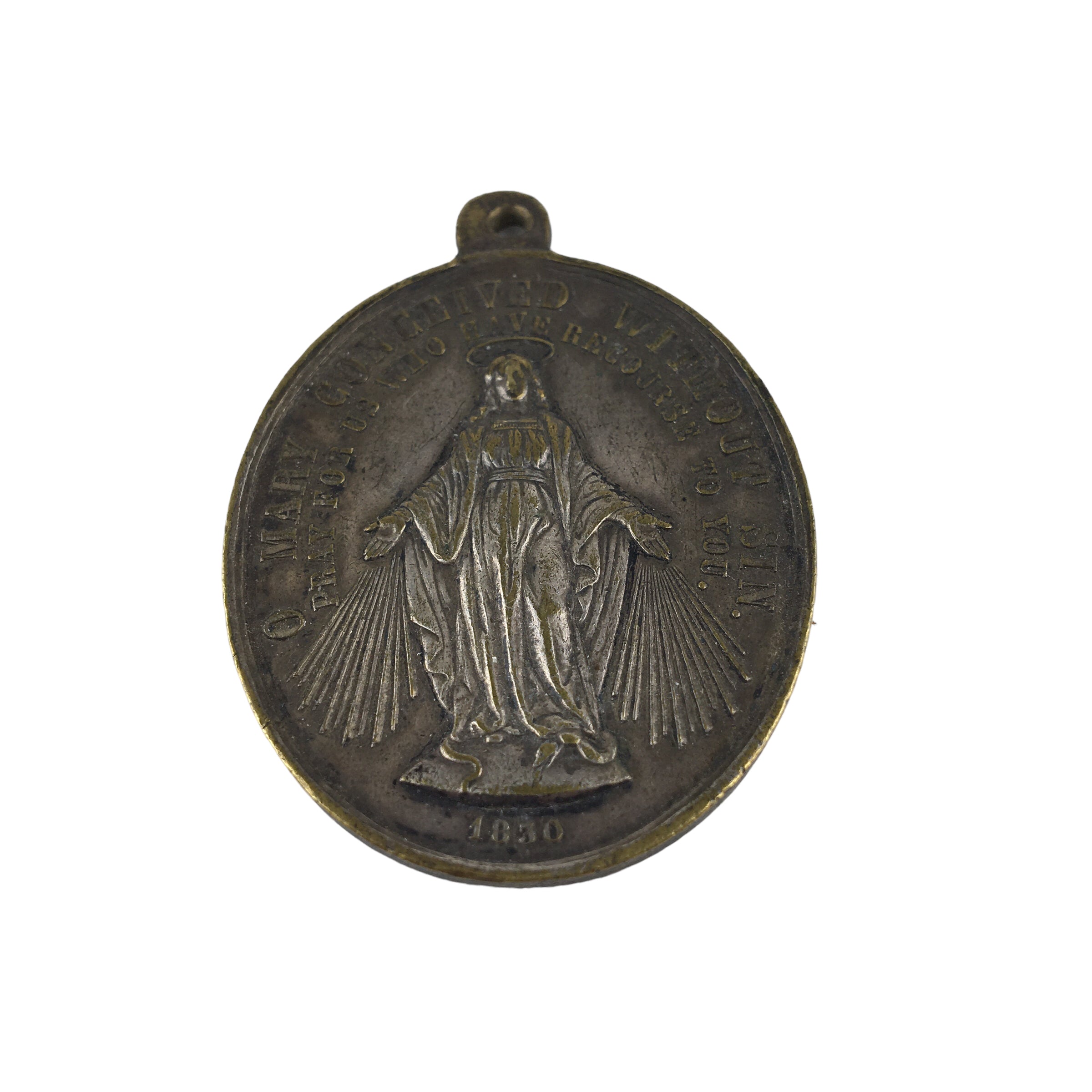 Vintage Miraculous Medal Virgin Mary Brass Pendant