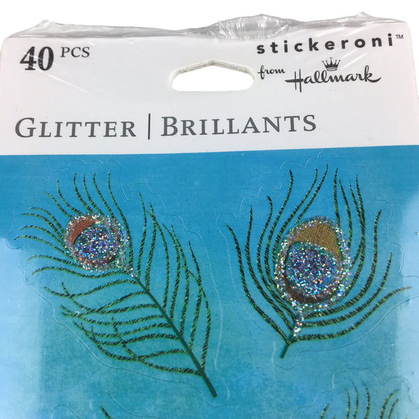 Hallmark Stickeroni Peacock Feather Stickers Seals Glitter Brilliants NOS