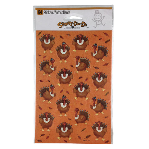 Vintage American Greetings Thanksgiving Turkey Stickers 4 Sheets in Package NOS