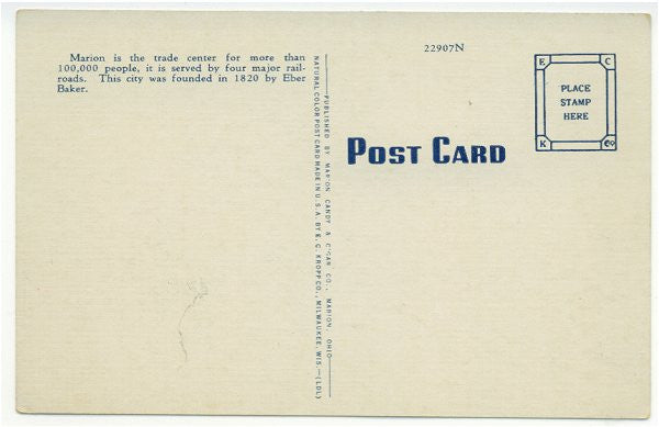 Vintage 1930s Marion Ohio Linen Postcard Downtown View Unused E C Kropp - Avid Vintage