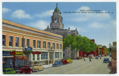 Vintage 1930s Marion Ohio Linen Postcard Downtown View Unused E C Kropp - Avid Vintage