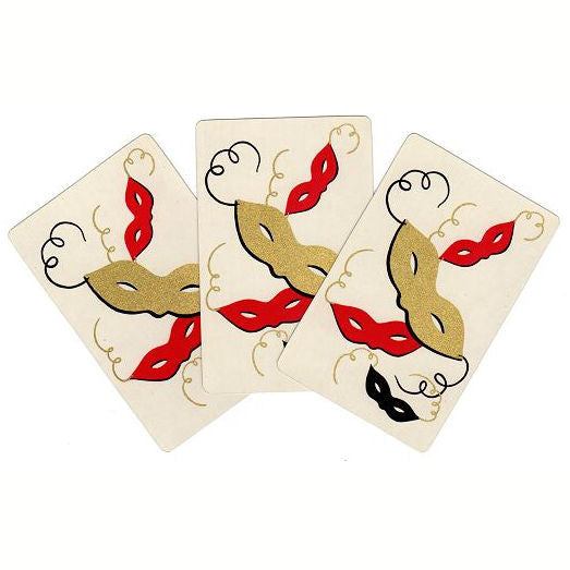 Vintage 1960s Masquerade Mask Playing Cards Lot of 3, Gold, Red, Black - Avid Vintage