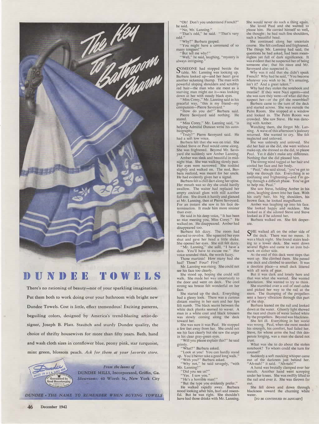 Vintage 1940s Max Factor Face Powder Magazine Print Ad with Barbara Stanwyck and Dundee Towels - Avid Vintage