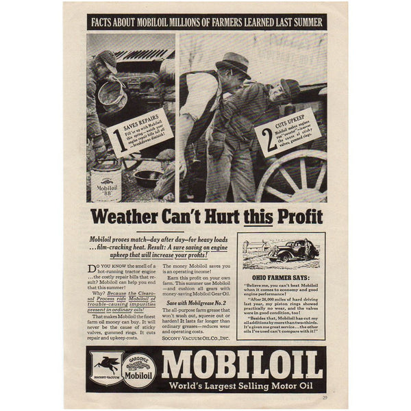 Vintage 1937 Mobil Oil Magazine Print Ad 1930s Petroliana Advertising Man Cave Decor