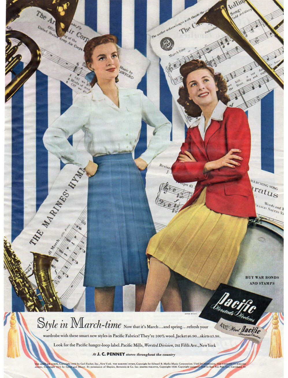 Vintage 1943 Pacific Woolens Fabric Magazine Print Ad Patriotic WW2 Advertisement - Avid Vintage