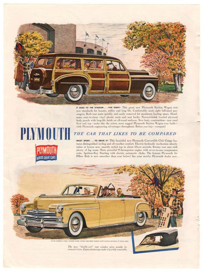 Vintage 1950 Plymouth Convertible Magazine Print Ad Samson Folding Furniture Advertisement - Avid Vintage