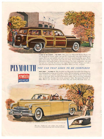 Vintage 1950 Plymouth Convertible Magazine Print Ad Samson Folding Furniture Advertisement - Avid Vintage