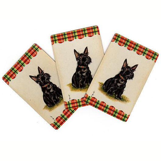 Vintage 1950s Black Scotty Dog Playing Cards with Checker Border Lot of 3 Junk Journal Supply - Avid Vintage