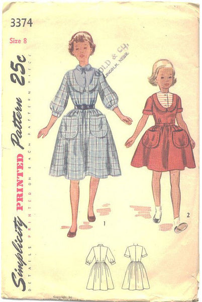 Vintage 1950s Girls Knee Length Dress with Gathered Skirt Simplicity Sewing Pattern 3374 Bust 26 - Avid Vintage