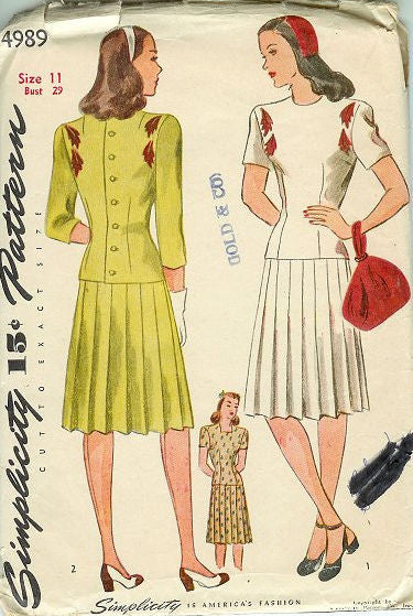 Vintage 1940s Pleated Teen Skirt Simplicity Sewing Pattern 4989 Bust 29 Hip 32 - Avid Vintage