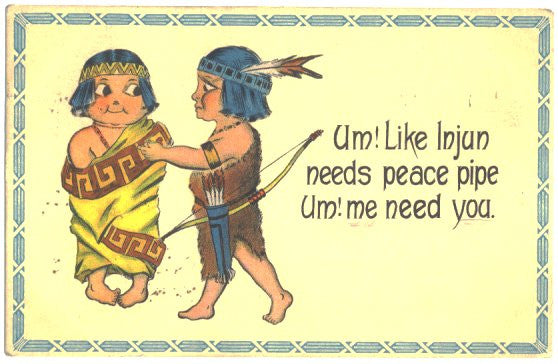 Vintage Indian Boy and Girl Valentine Postcard Boy with Quiver Arrows and Bow - Avid Vintage