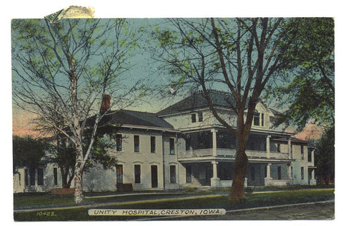 Vintage Creston Iowa 1910s Postcard Unity Hospital Card No 10423 Town View - Avid Vintage