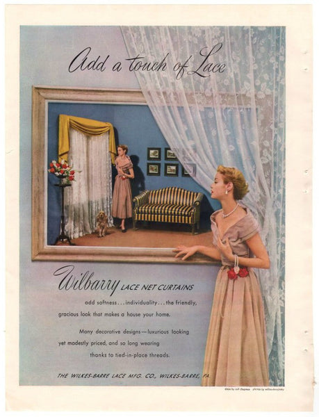 Vintage 1949 Goodall Fabrics Magazine Print Ad 1940s Wilbarry Lace Net Curtains Advertisement - Avid Vintage